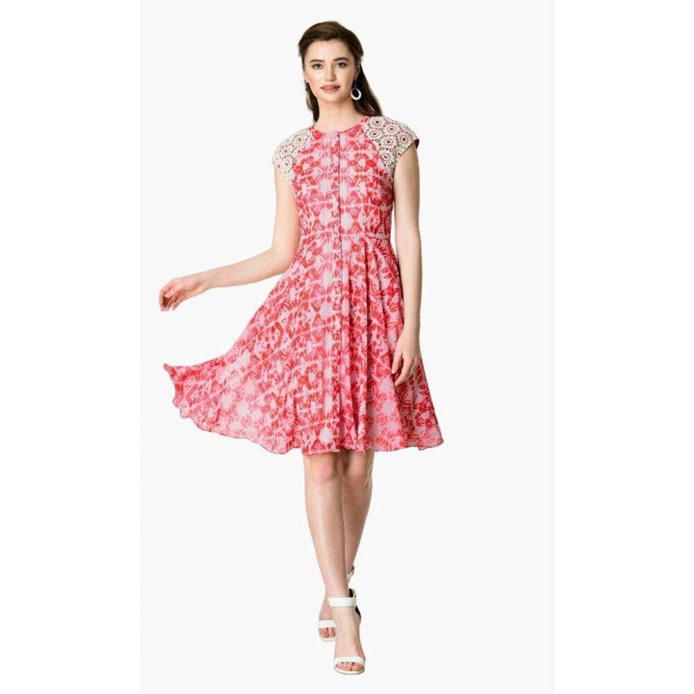 Eshakti Wayward Fancies Tie Dye Georgette Raglan Crochet Lace Sleeve Shirtdress